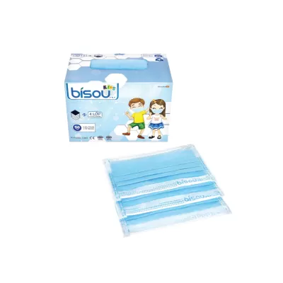 Khẩu Trang Y Tế 4 Lớp Bisou Kids Xanh Hộp 50 Cái